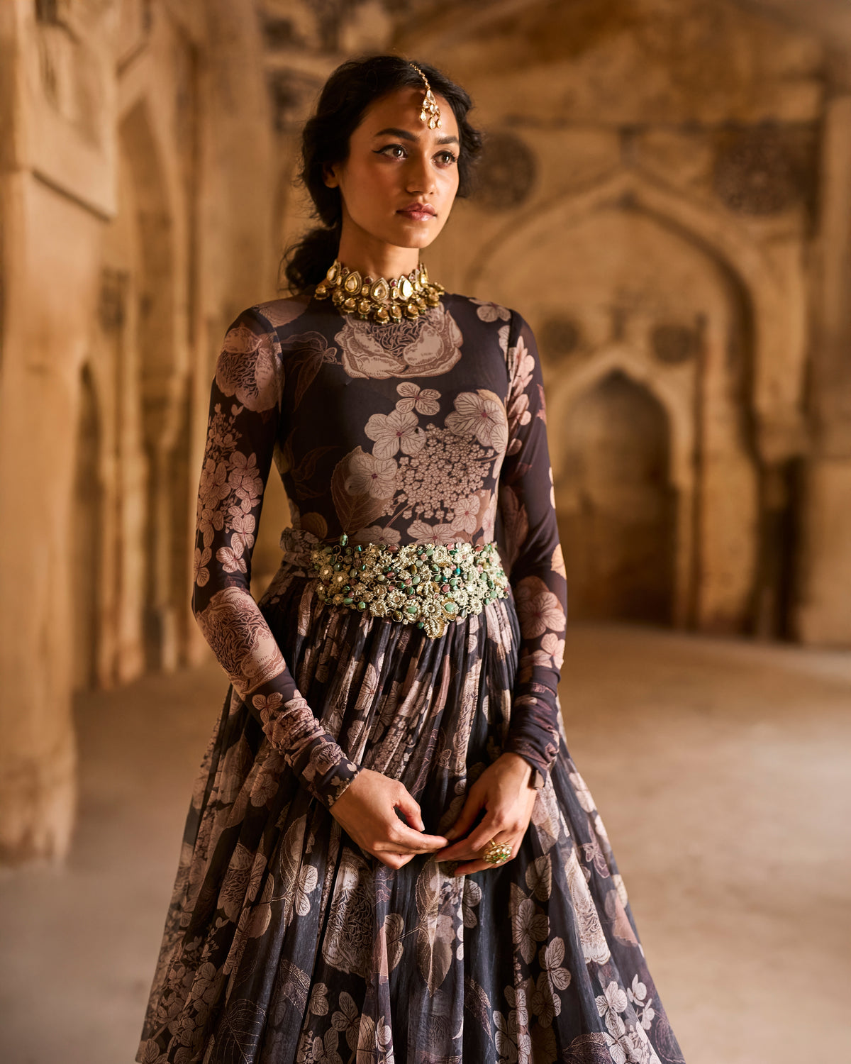 Nora Black Vintage Bloom Anarkali