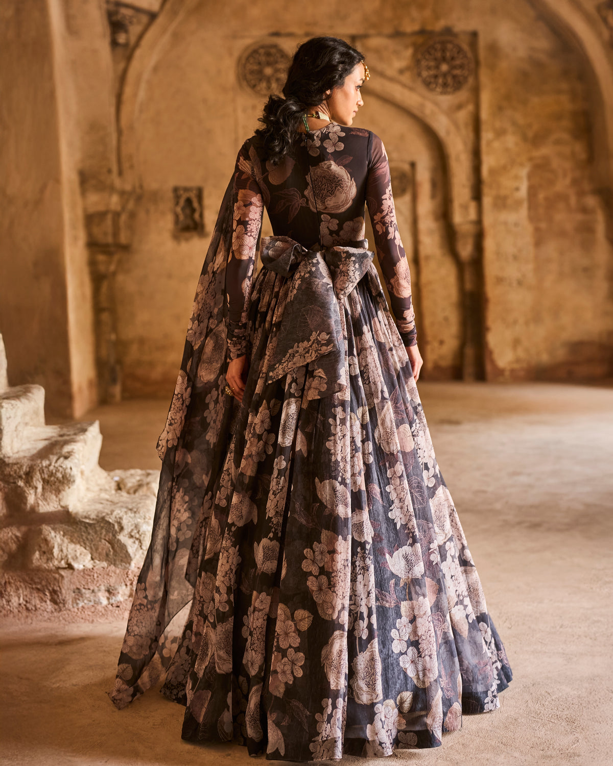 Nora Black Vintage Bloom Anarkali