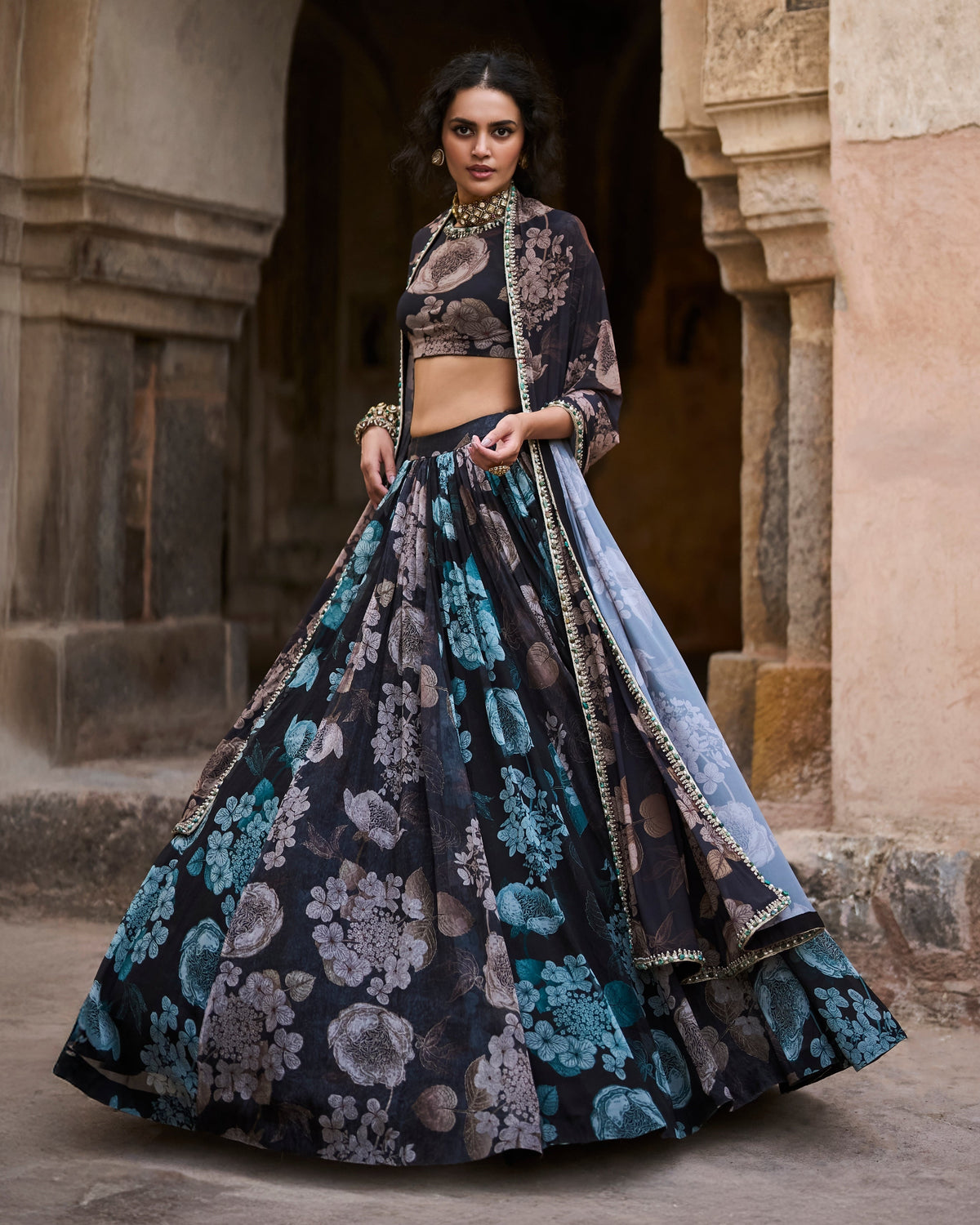Lily Black Multihued Lehenga Set