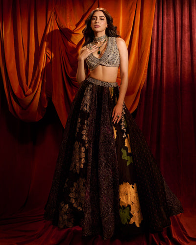 Black Multihues Lehenga Set