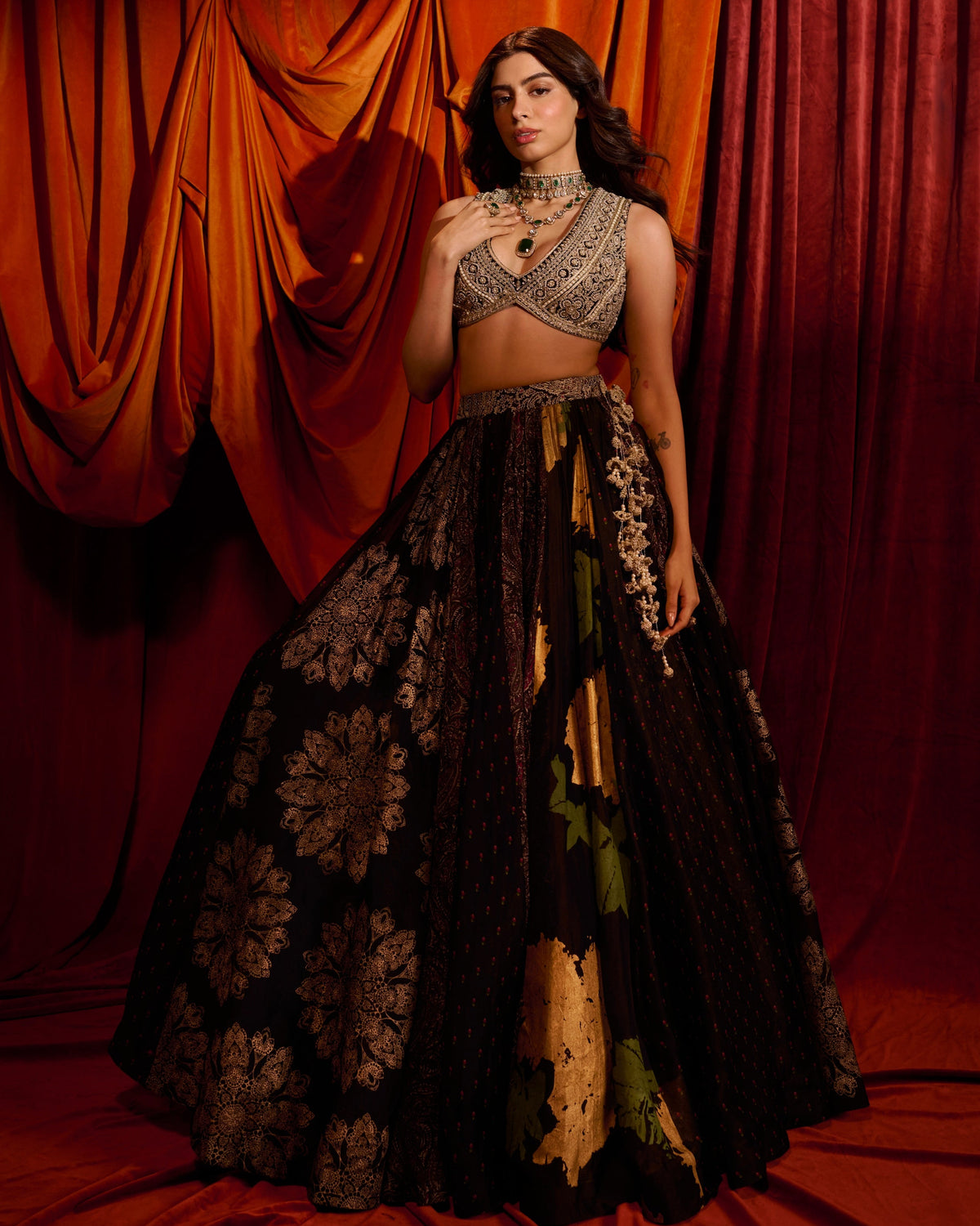 Black Multihues Lehenga Set