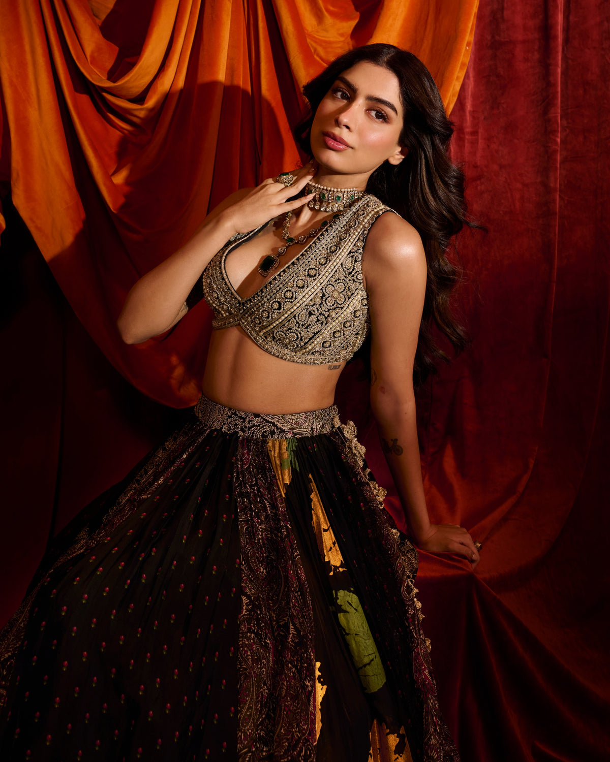 Black Multihues Lehenga Set