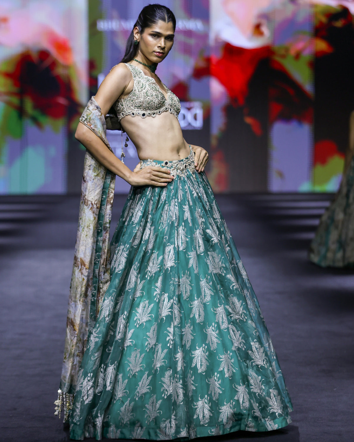 Julia Teal Royal Bloom Lehenga Set