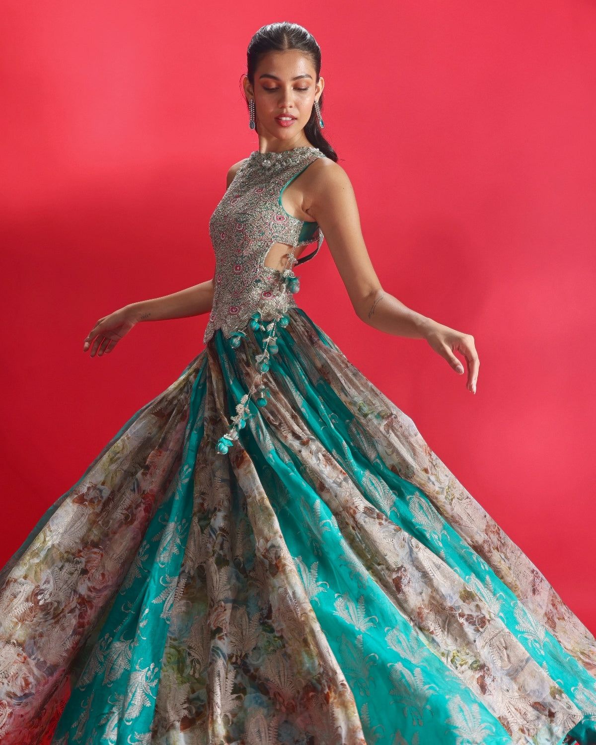 Misha Teal Multihued Anarkali