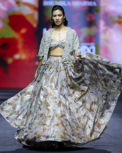 Thea Nude Floral Jacket Skirt Set