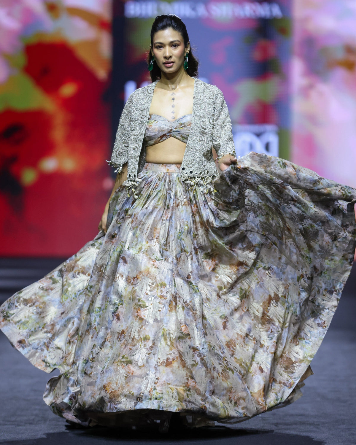 Thea Nude Floral Jacket Skirt Set