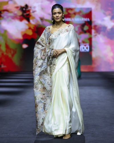 Bella Ivory Brocade Sari Set