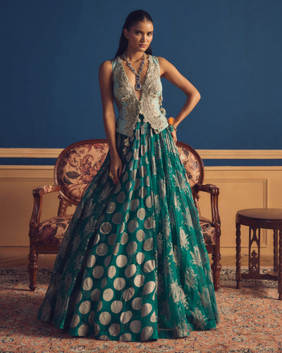 Yusra Teal Green Lehenga Set