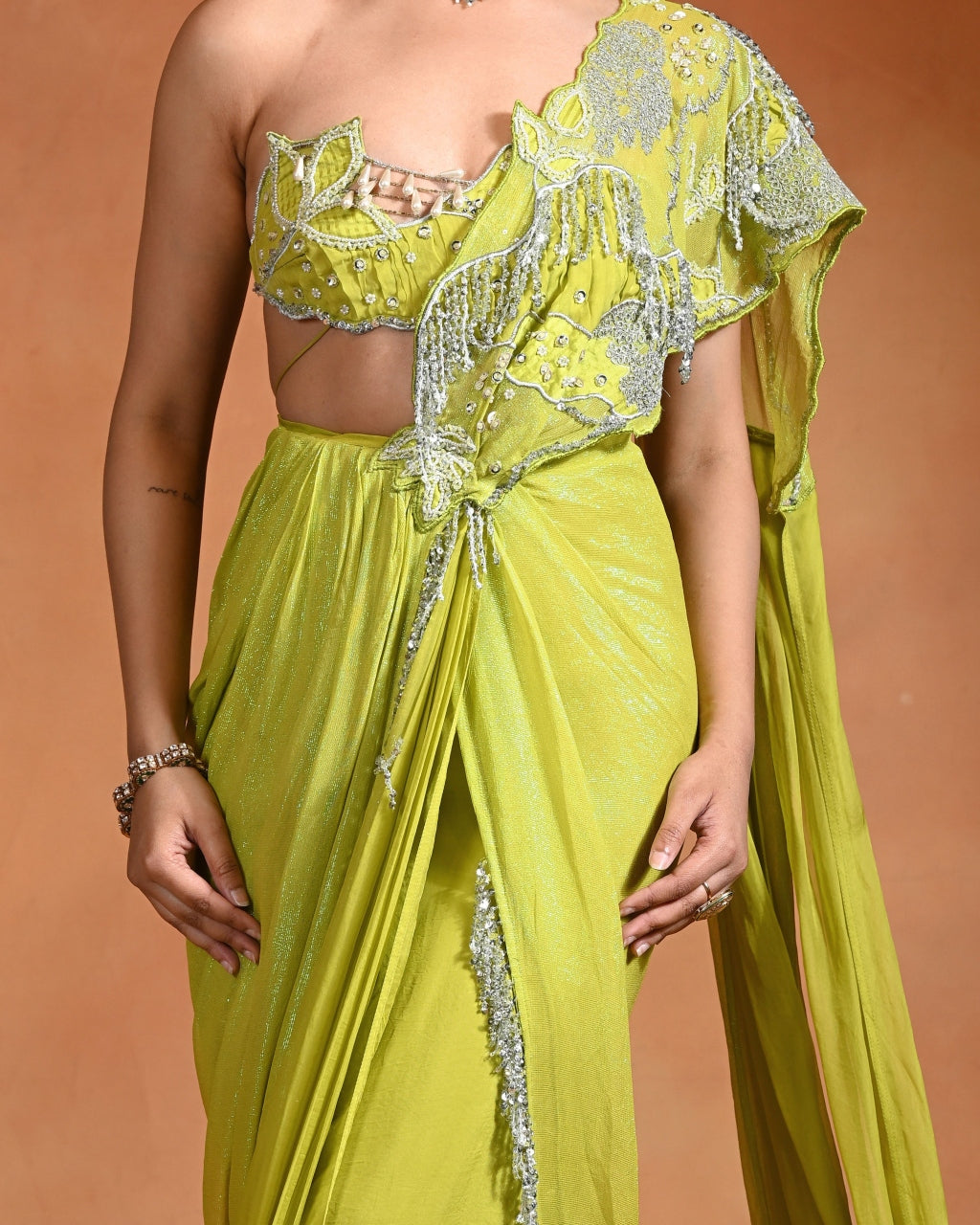 Lime Mirage Sari Set