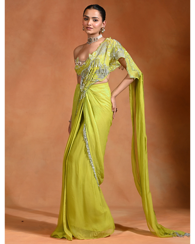 Lime Mirage Sari Set
