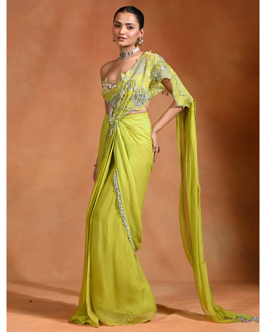 Lime Mirage Sari Set