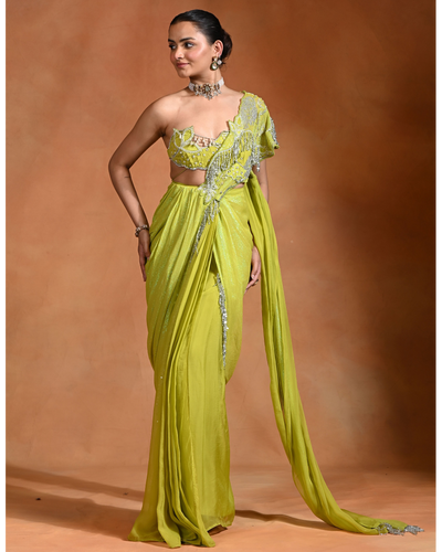 Lime Mirage Sari Set