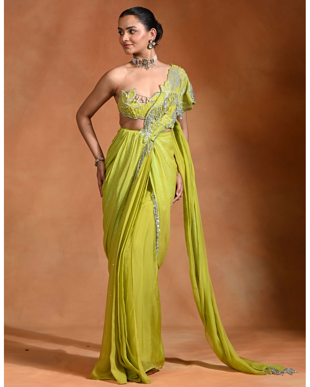 Lime Mirage Sari Set