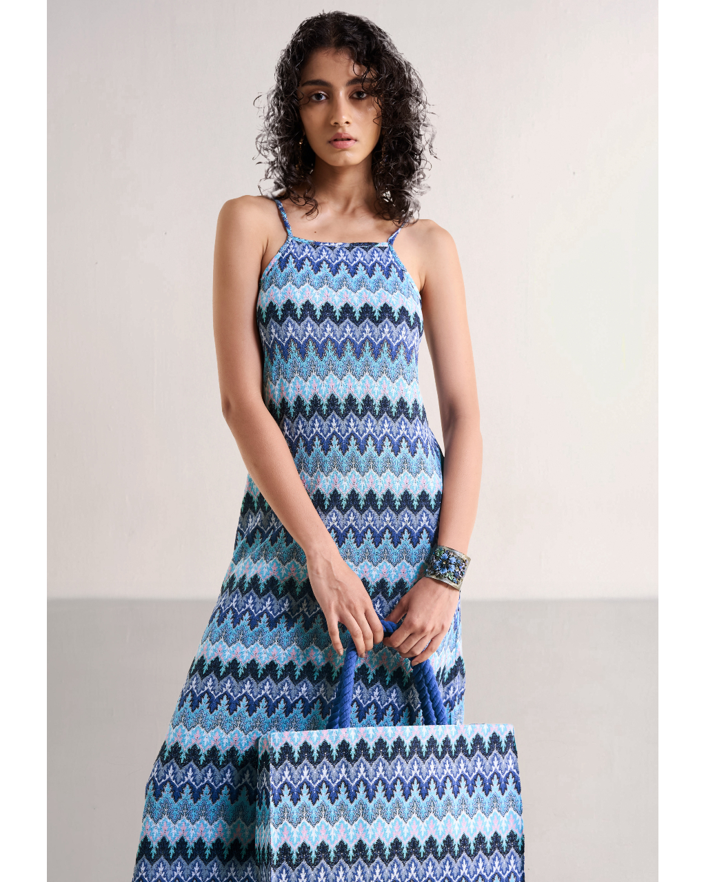 Strappy Textured Crochet Knit Gown