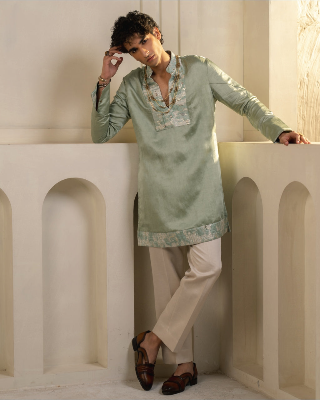 Mint Green Linen Silk Kurta Set