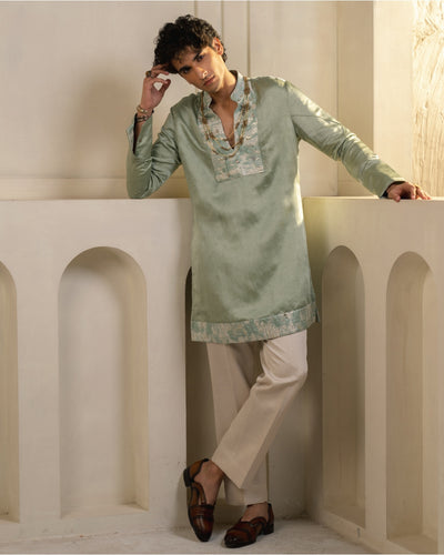 Mint Green Linen Silk Kurta Set