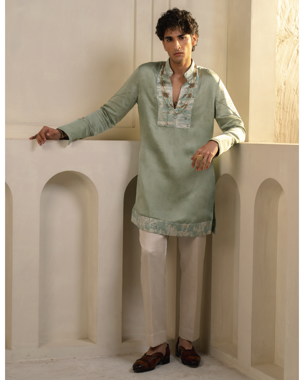 Mint Green Linen Silk Kurta Set