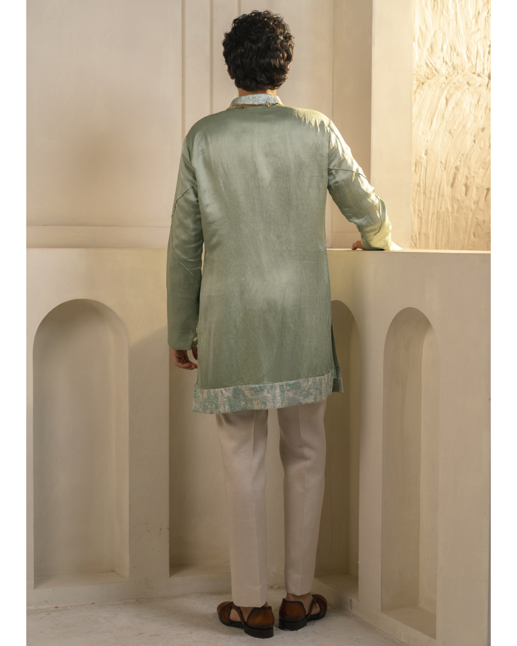 Mint Green Linen Silk Kurta Set