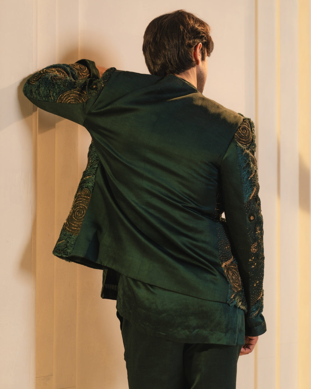 Forest Green Hand Embroidered Short Jacket Set