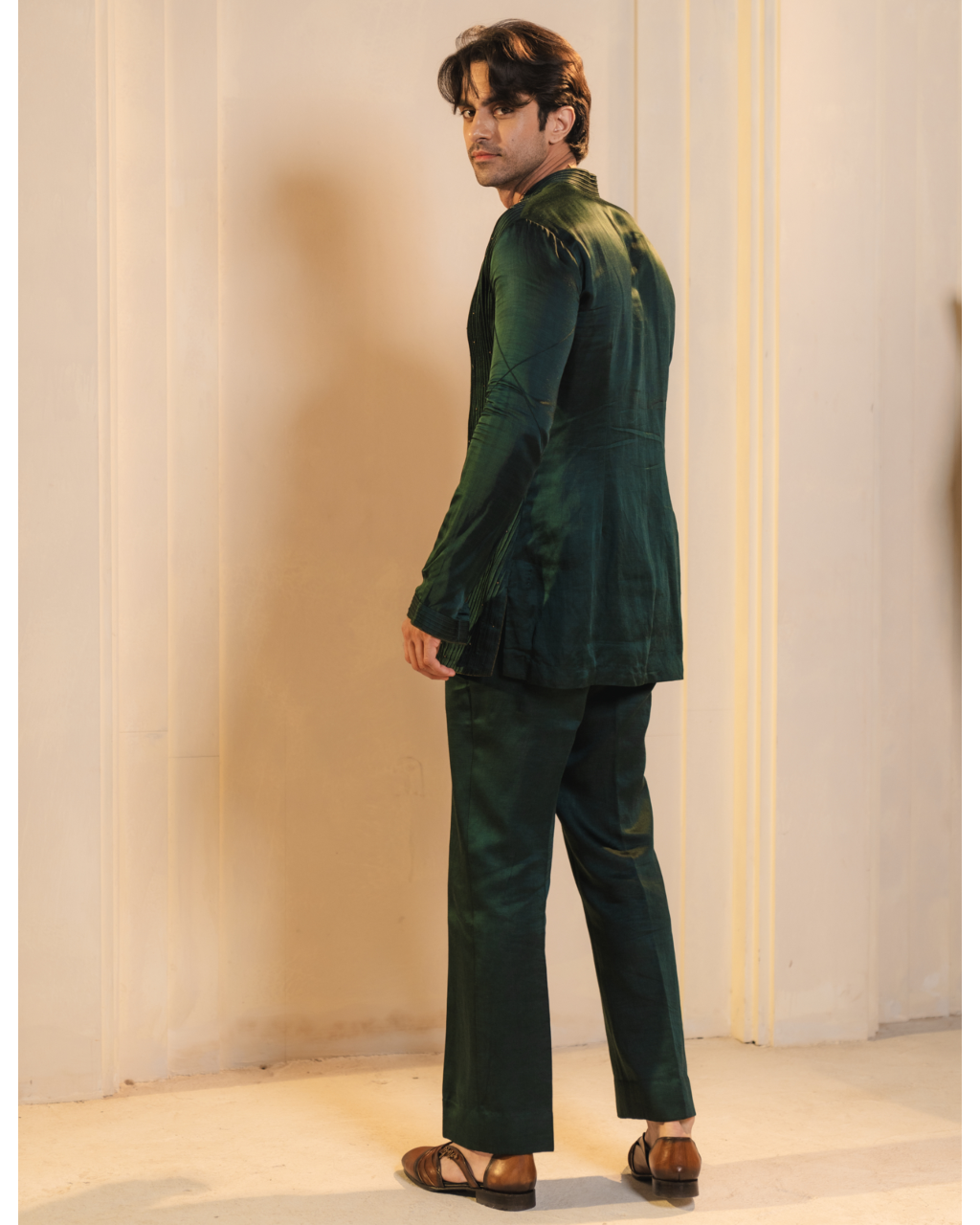 Forest Green Hand Embroidered Short Jacket Set
