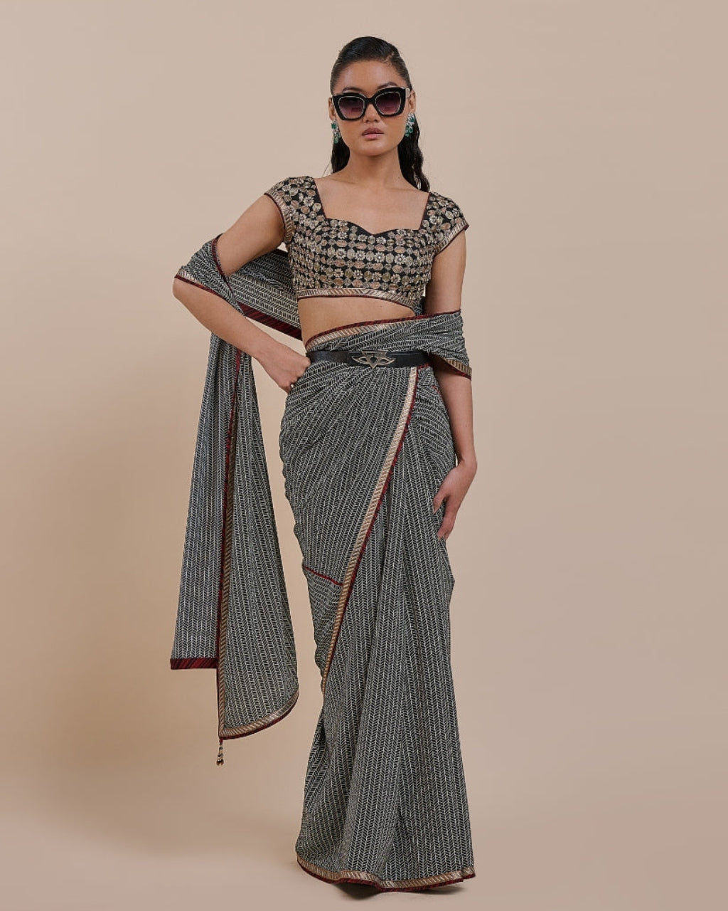 Striped Chevron Sari Set