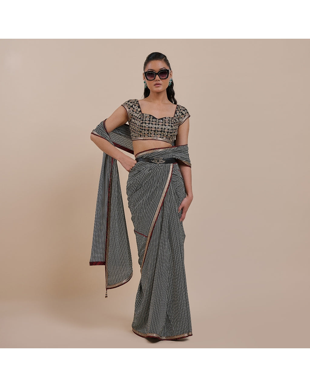 Striped Chevron Sari Set