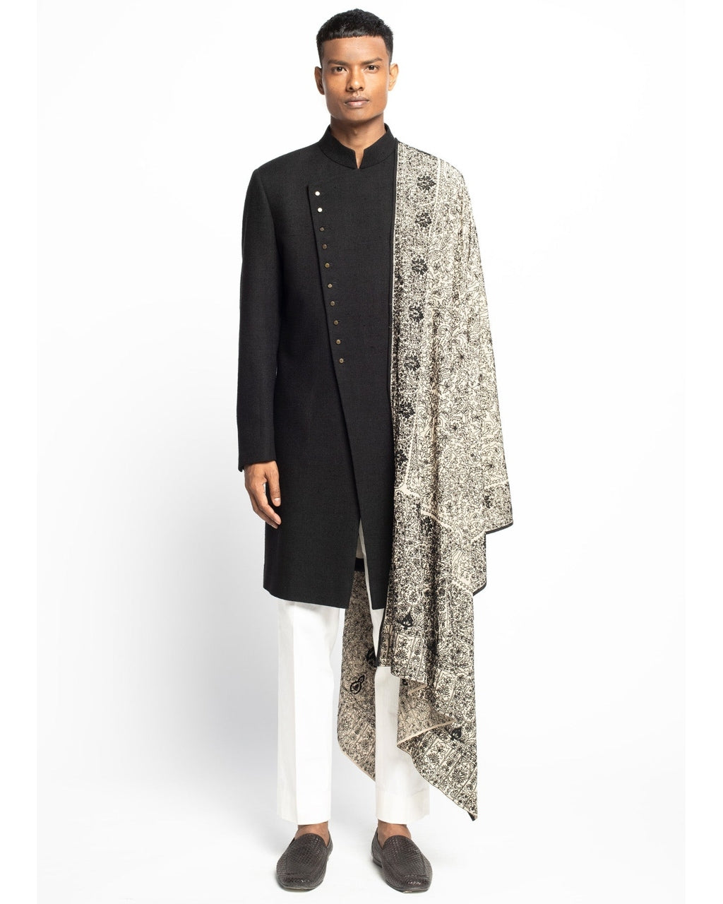 Asymmetrical Multi Button Achkan Set