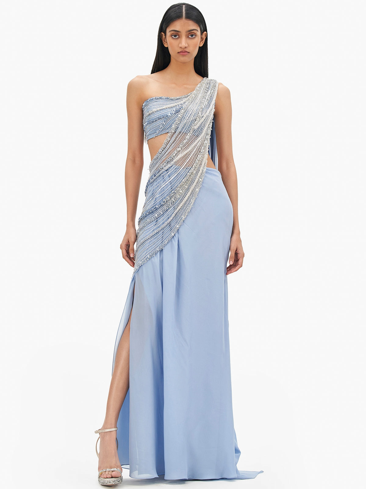 The Comet Blue Nova Drape Sari Gown