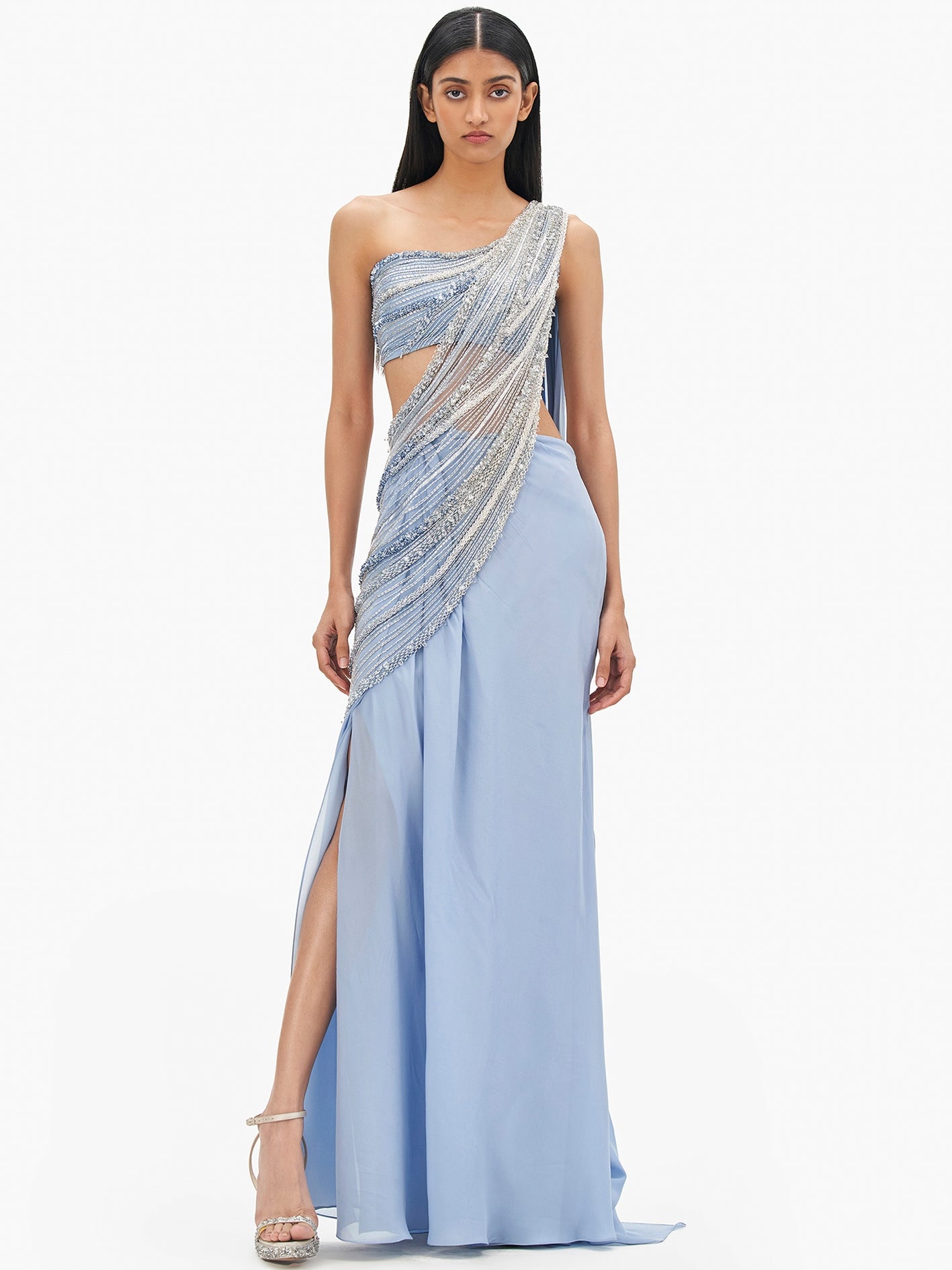 The Comet Blue Nova Drape Sari Gown