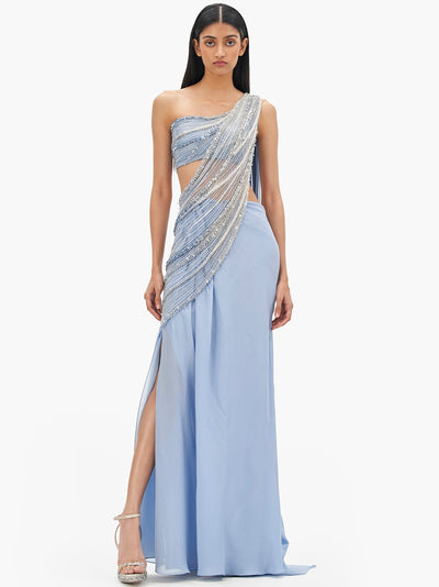 The Comet Blue Nova Drape Sari Gown