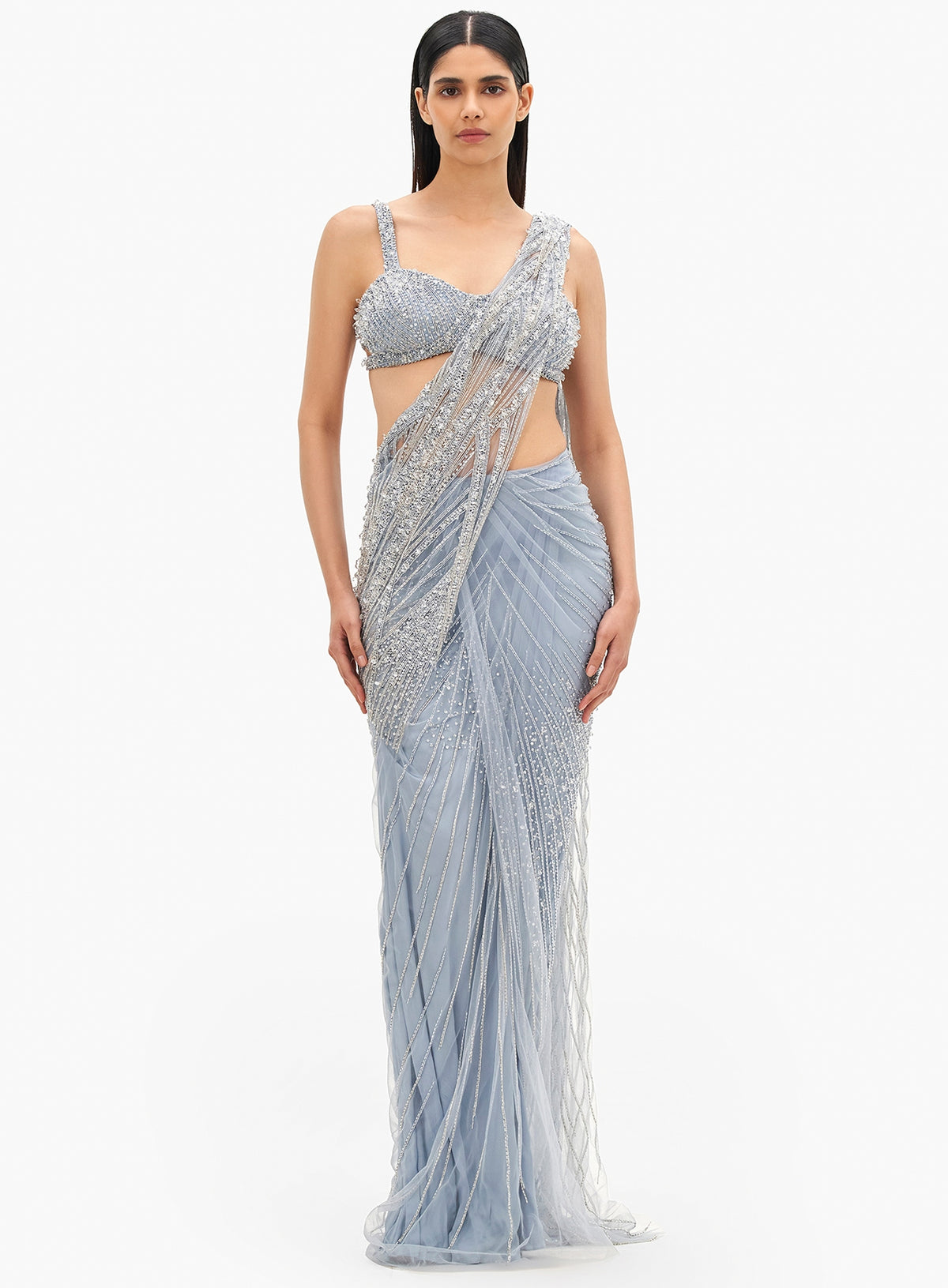 The Comet Blue Cosmic Glint Sari Gown