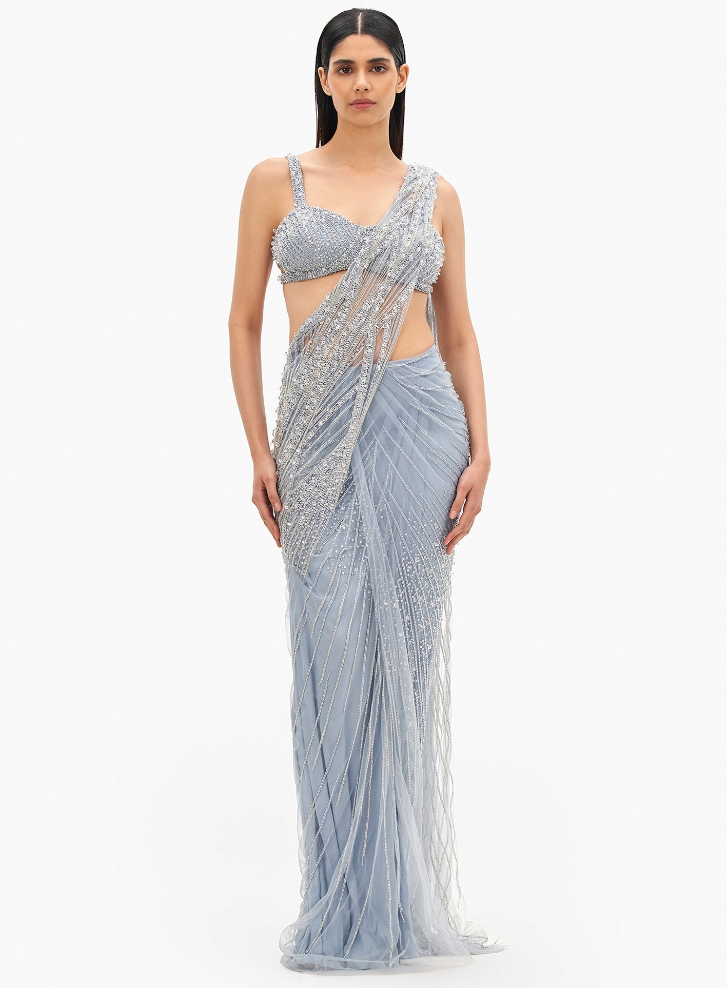 The Comet Blue Cosmic Glint Sari Gown