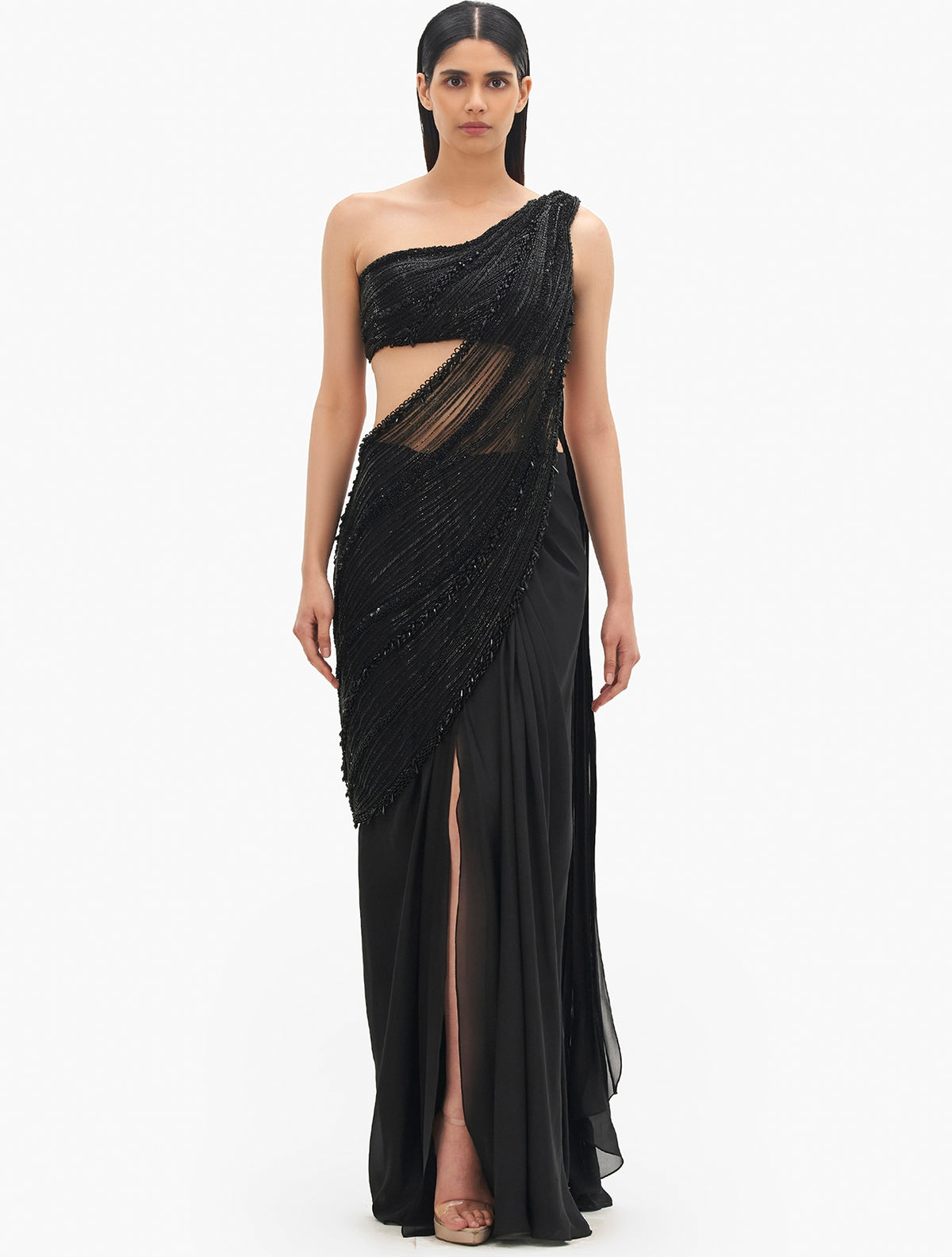 The Black Nova Drape Sari Gown