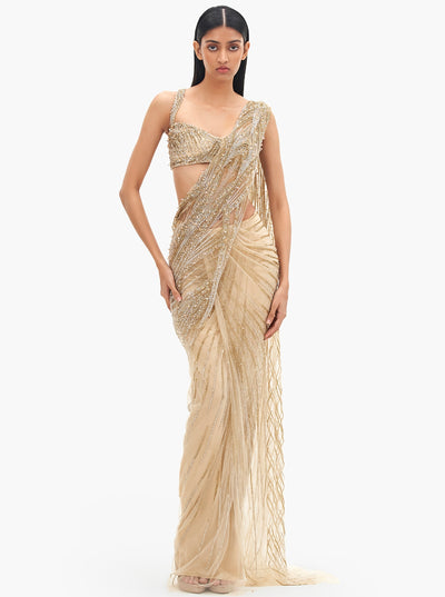The Glided Gold Cosmic Glint Sari Gown