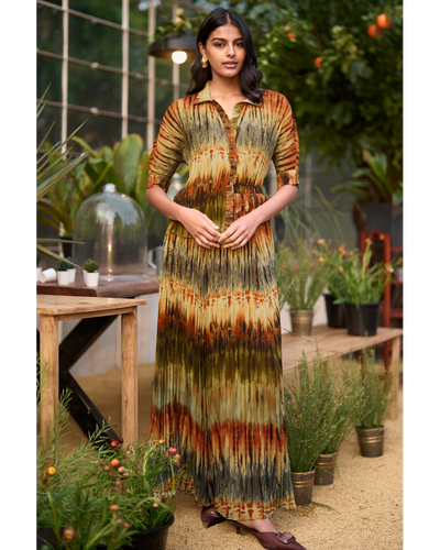Pleated Tie Dye Shirt & Skirt Set