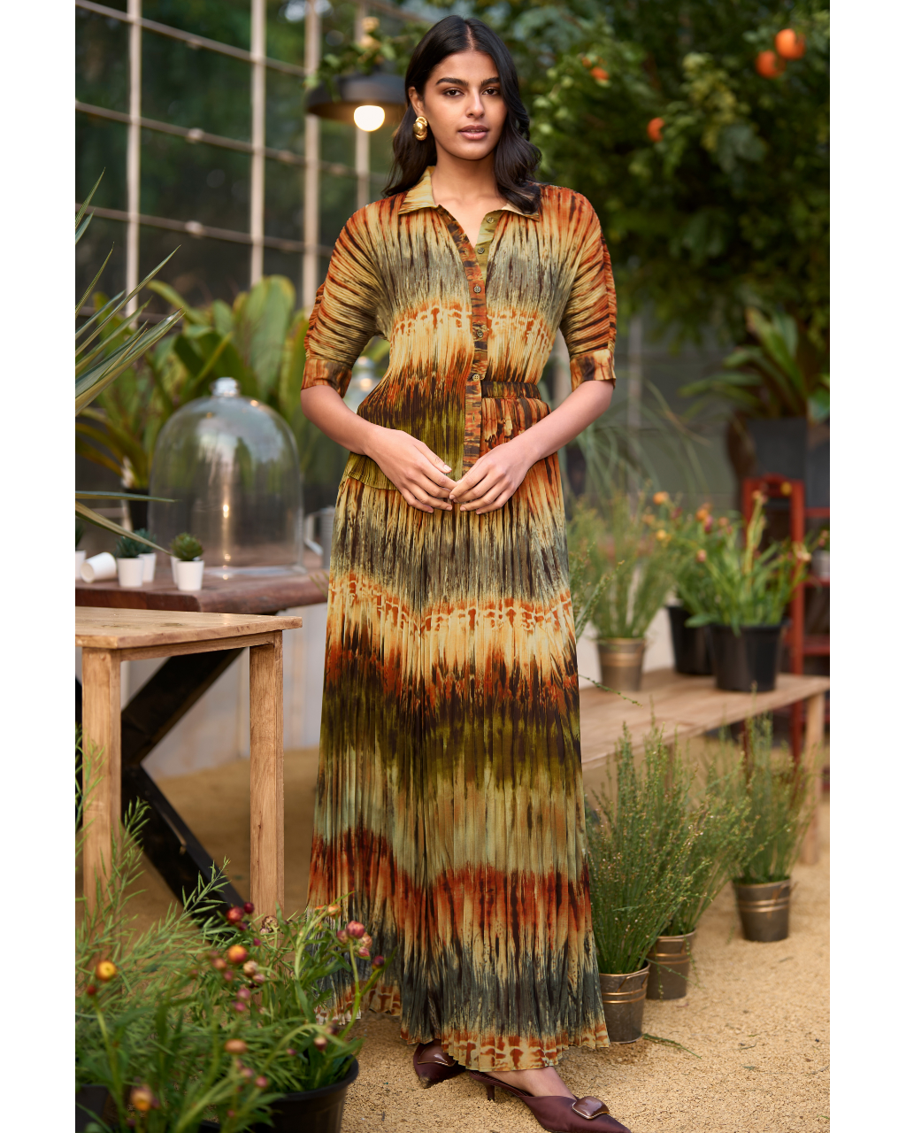 Pleated Tie Dye Shirt & Skirt Set