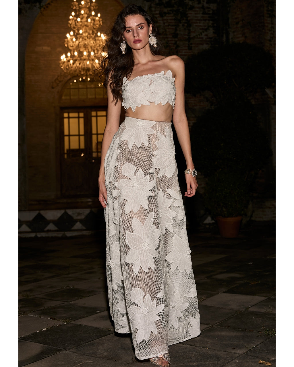 Floral Lace Appliqué Bandeau & Maxi Skirt Set