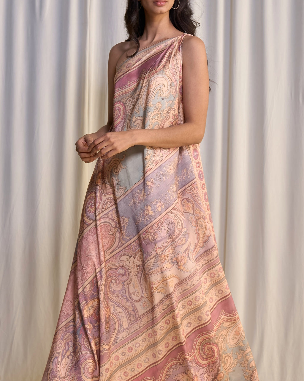 One-Shoulder Scarf Print Maxi
