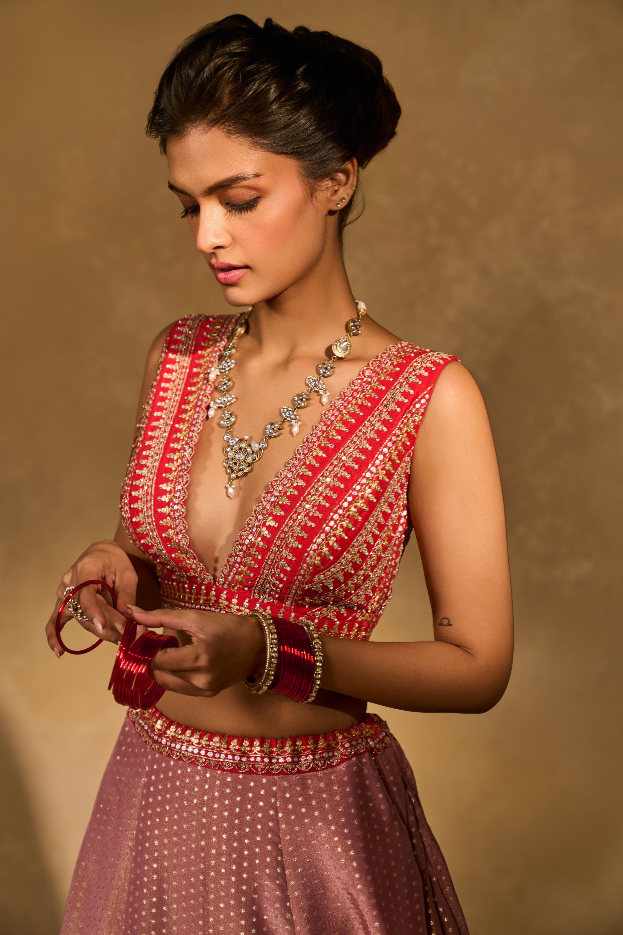 Mina Daman Lehenga Set