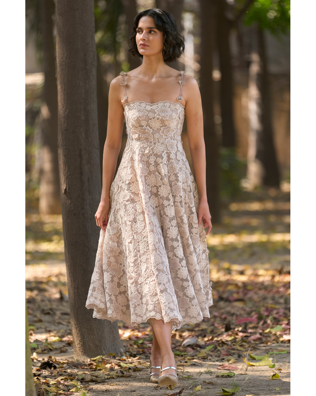 Floral Applique Lace Midi