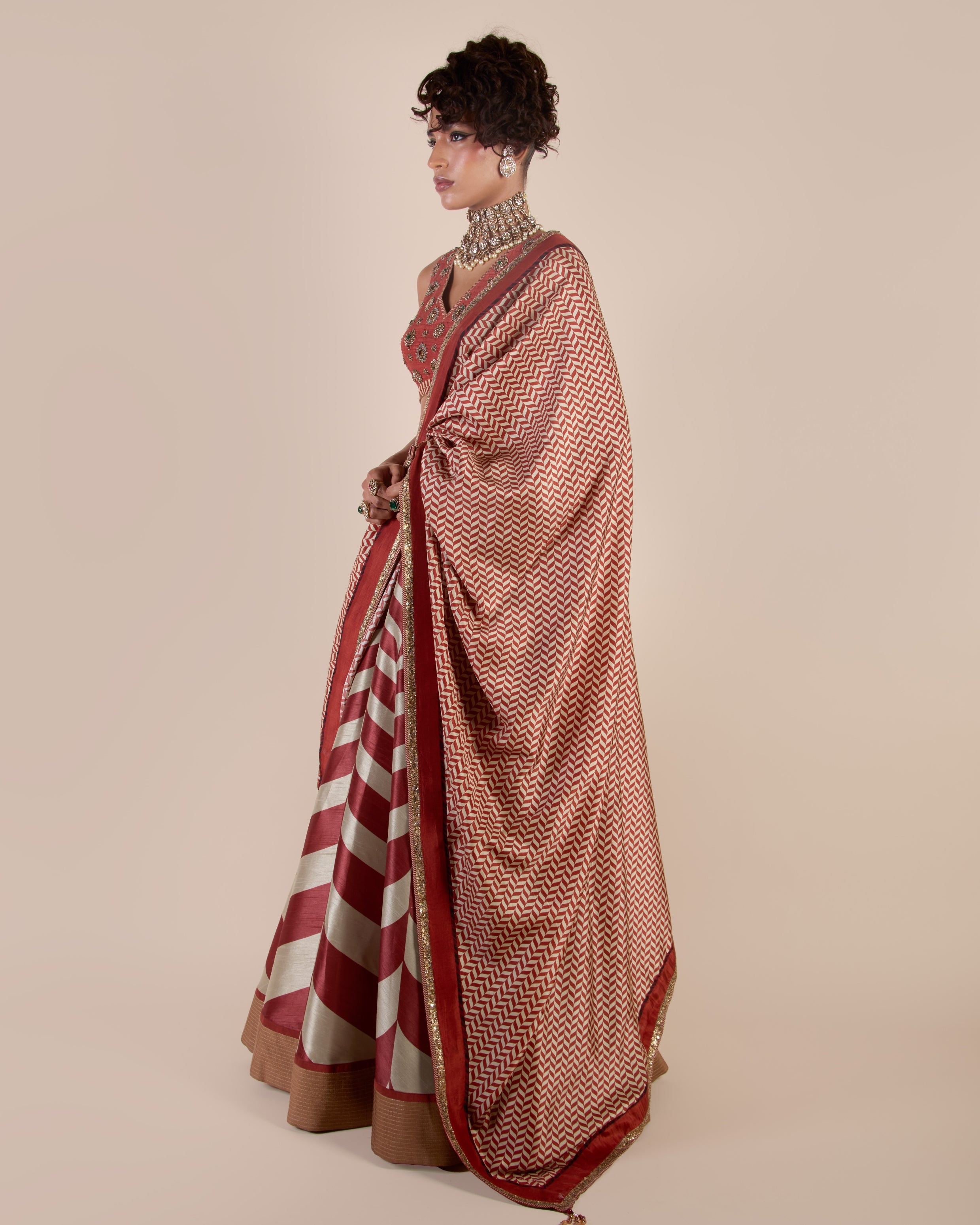 Rust - Ivory Chevron Skirt Set