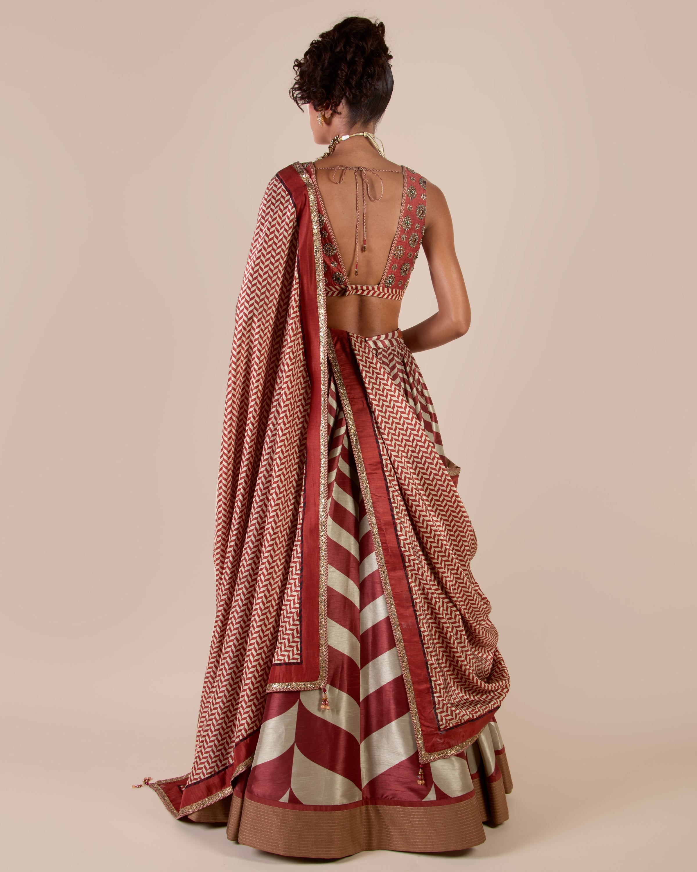 Rust - Ivory Chevron Skirt Set