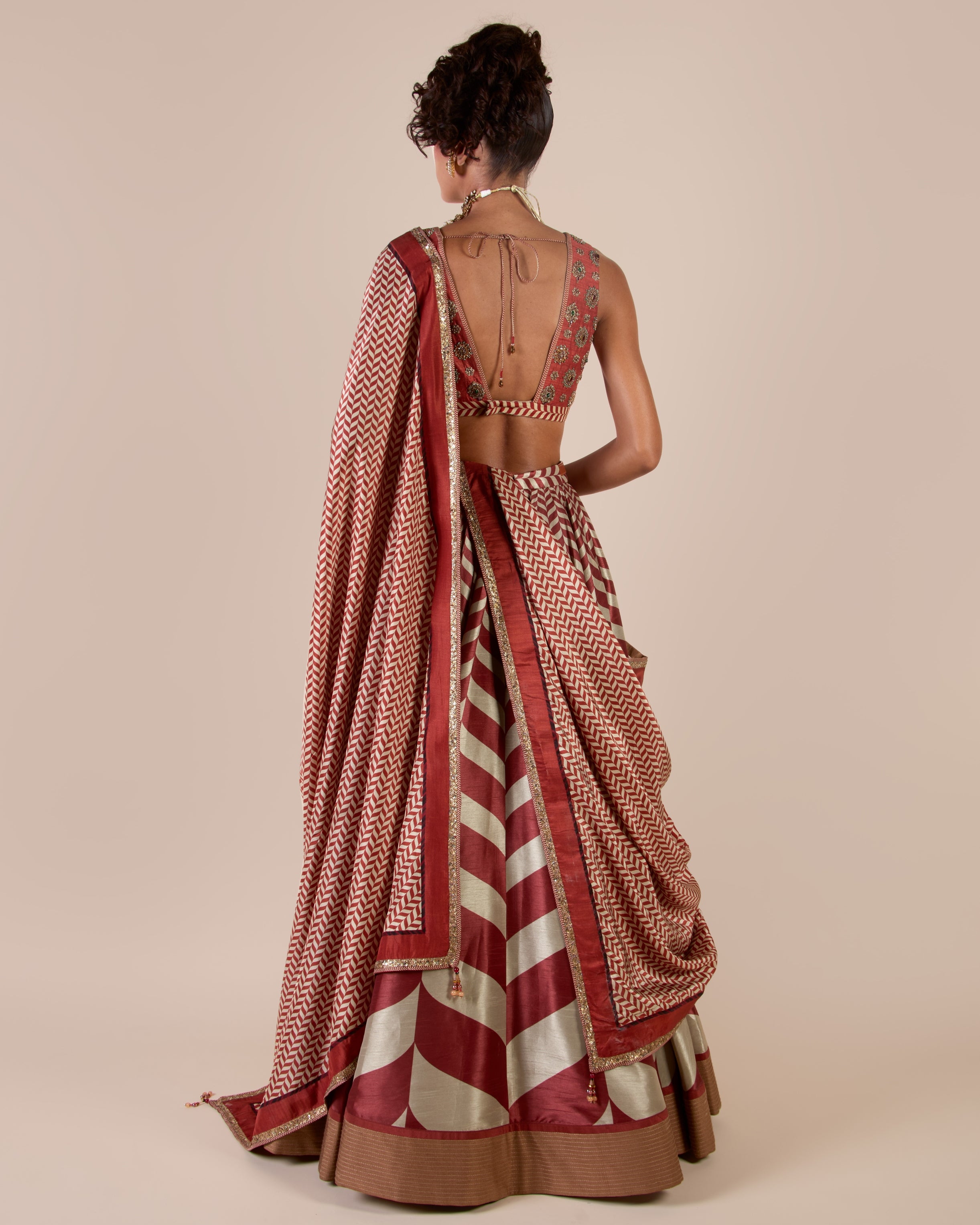 Rust - Ivory Chevron Skirt Set