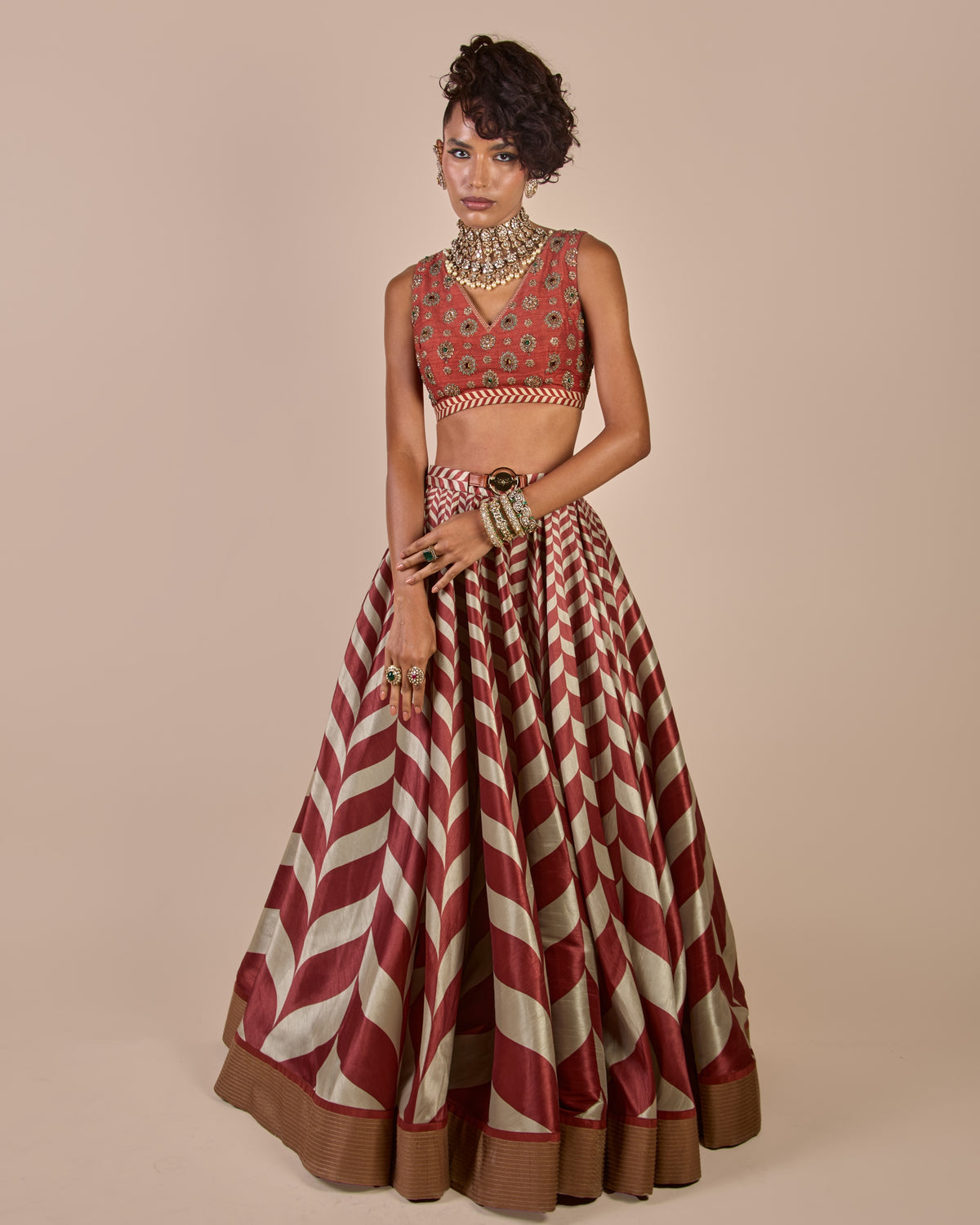 Rust - Ivory Chevron Skirt Set