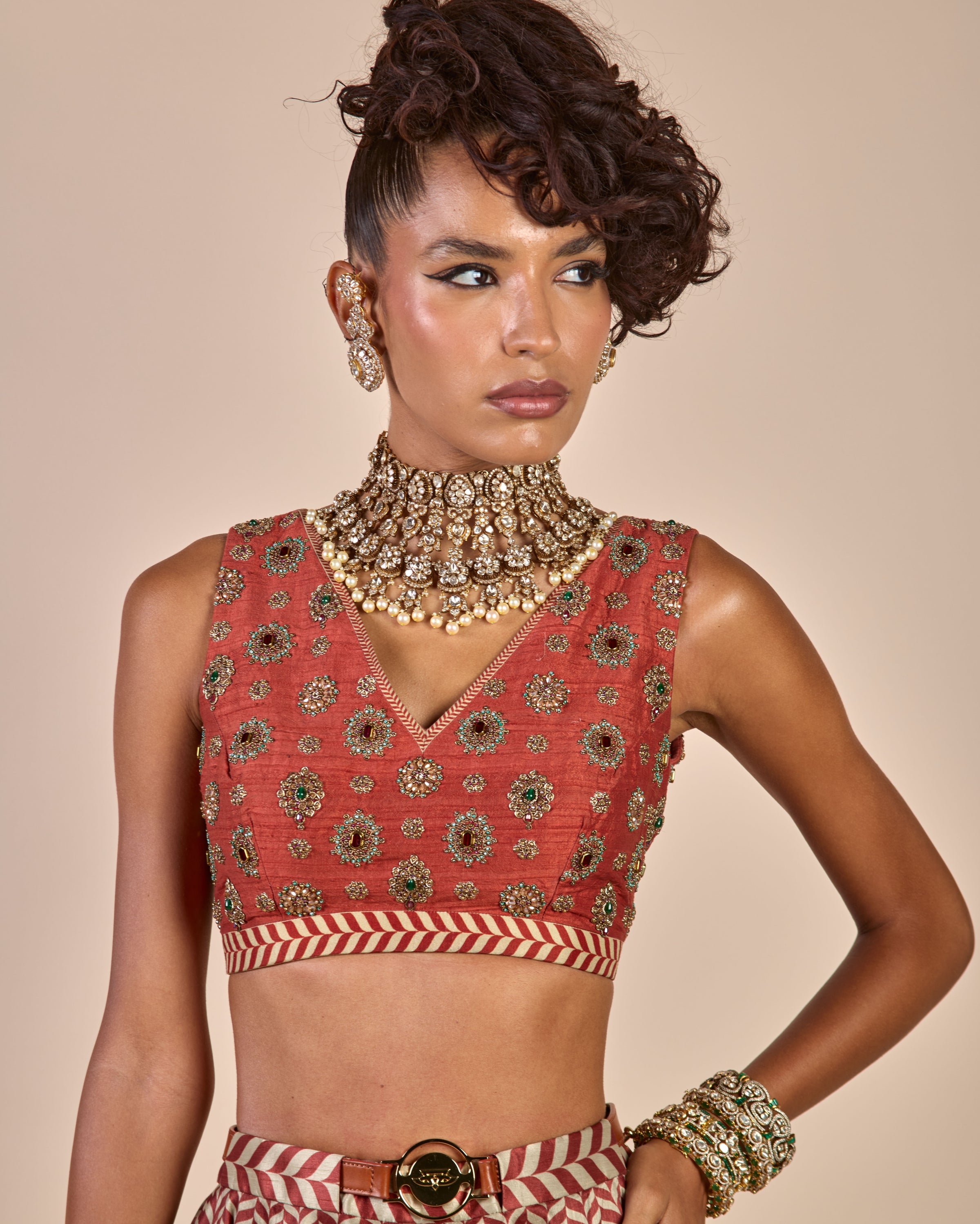 Rust - Ivory Chevron Skirt Set