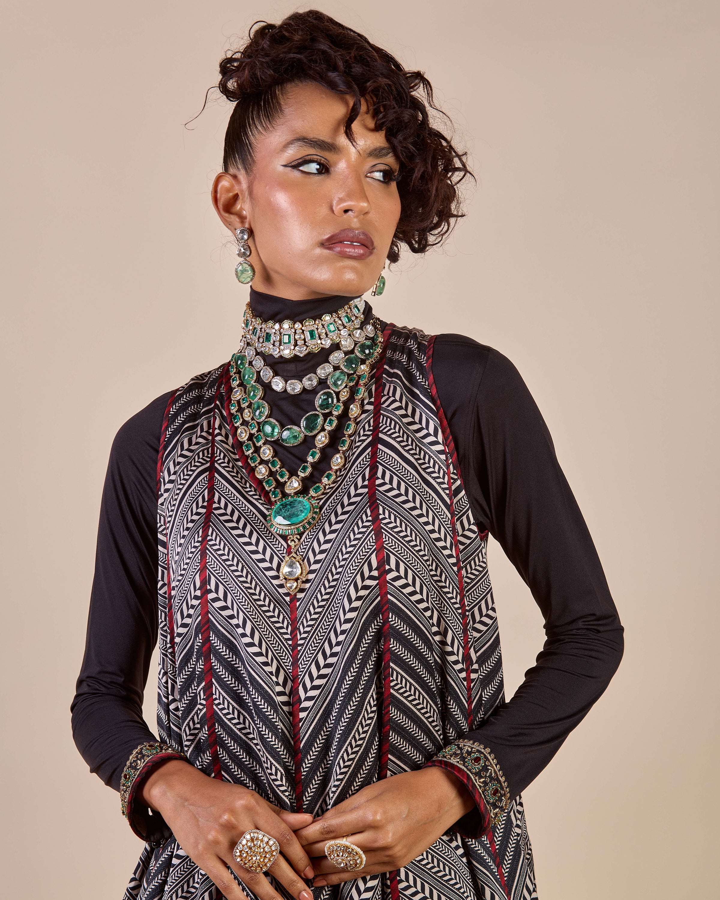 Chevron - Black Anarkali Set