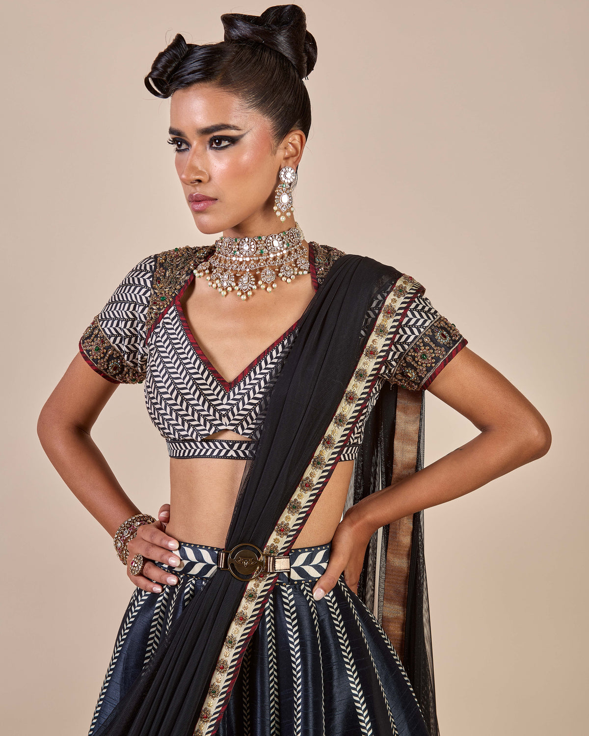 Cool Black Chevron Skirt Set