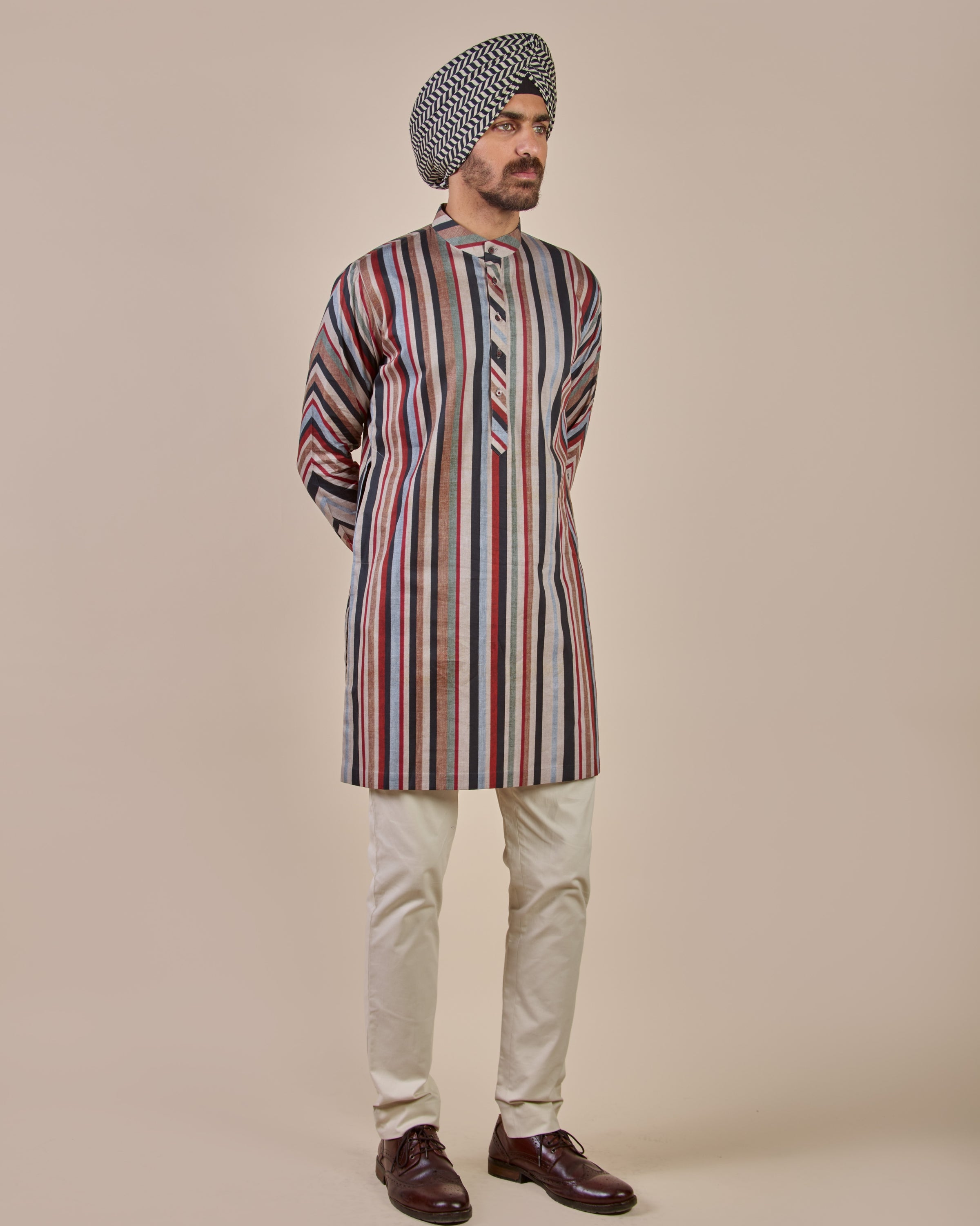 Multi Hued - Red Striped Kurta
