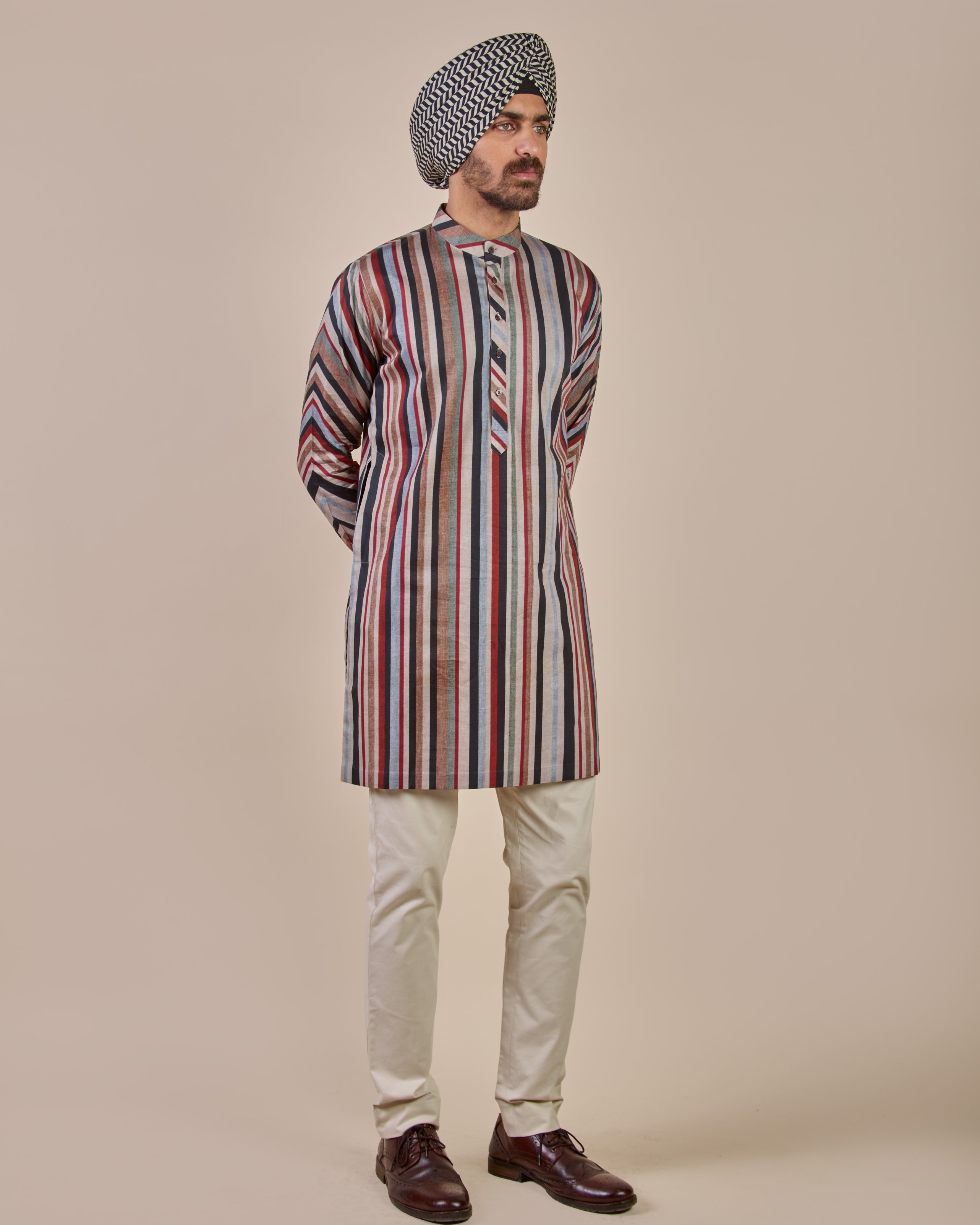 Multi Hued - Red Striped Kurta
