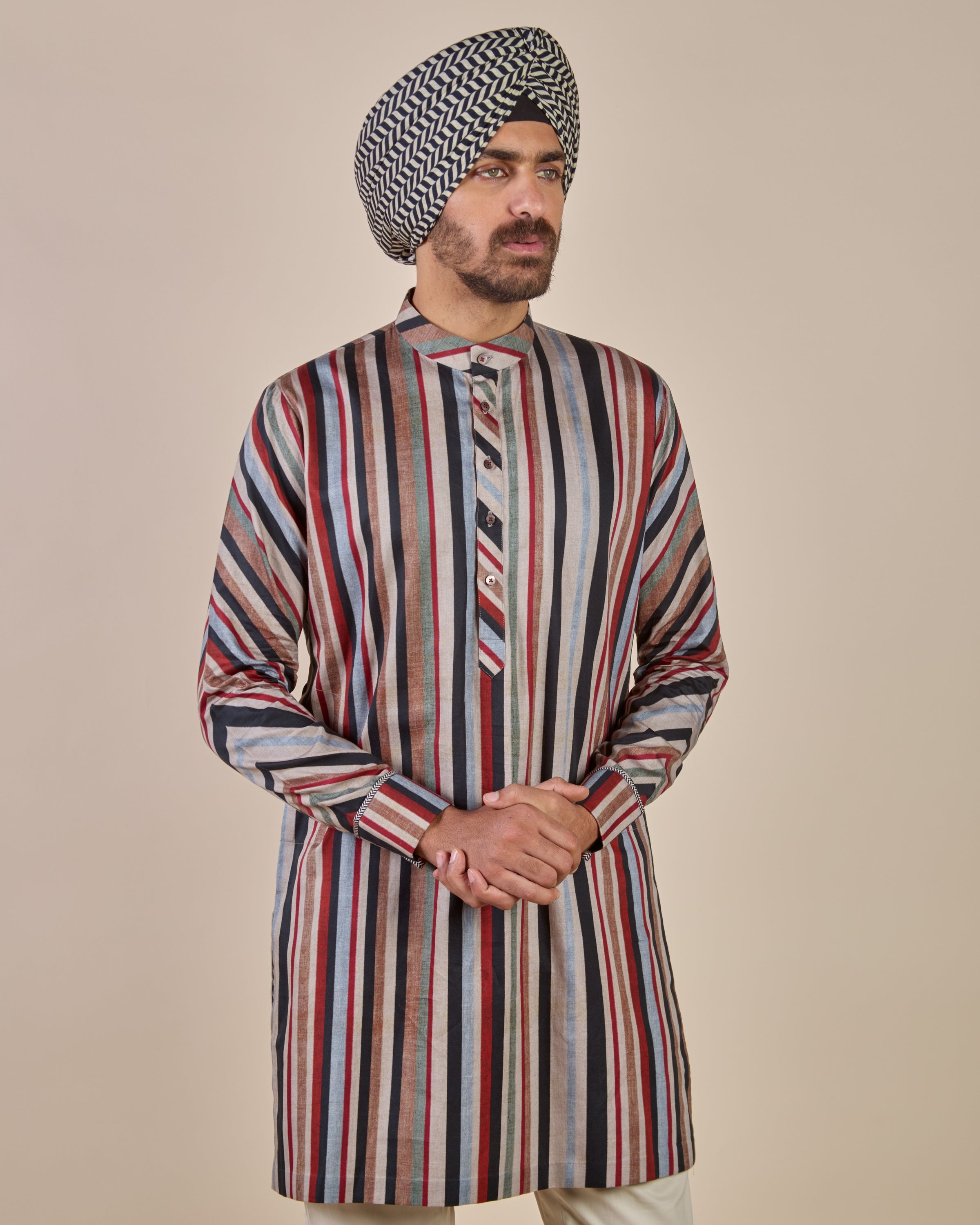 Multi Hued - Red Striped Kurta
